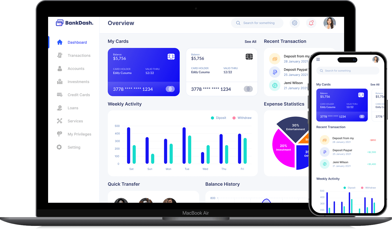 داشبورد بلویار روی لپ‌تاپ و موبایل